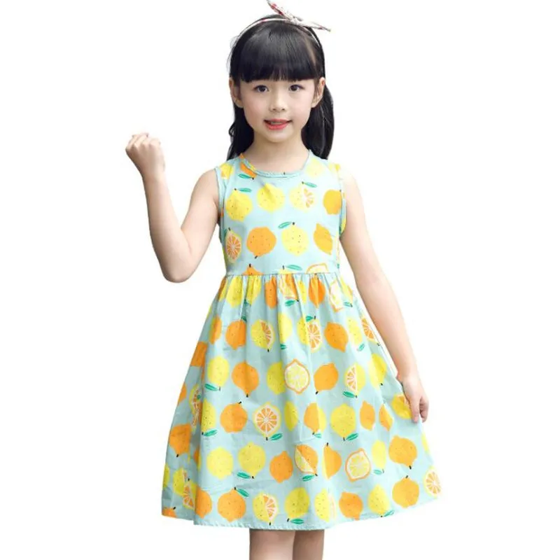 

2019 Summer New Girls Cotton Sleeveless Cartoon Print Princess Dress Baby Girl Clothes 1-12Y