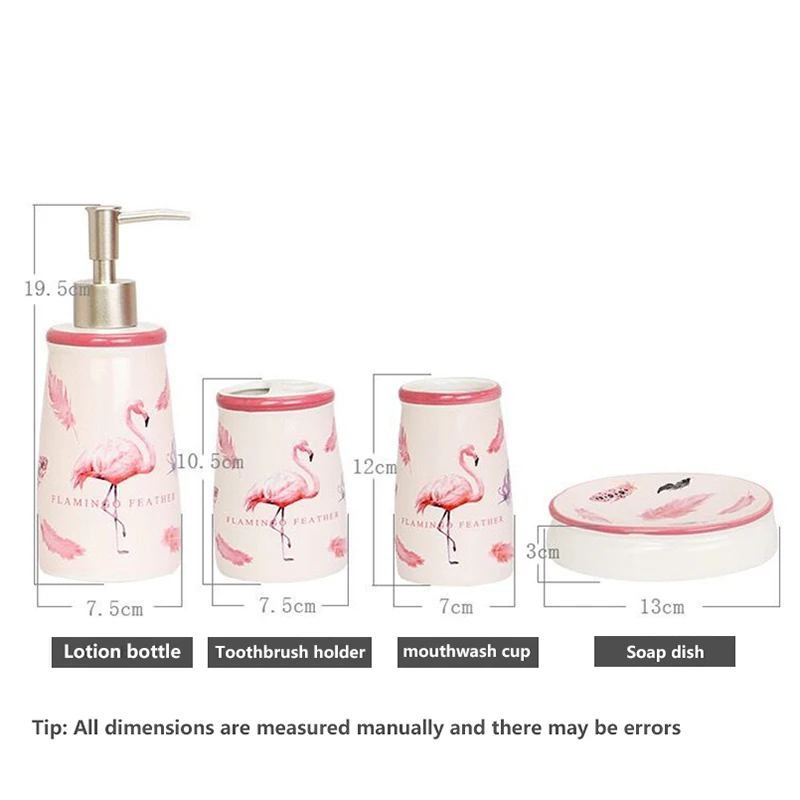 4 шт. набор керамических аксессуаров для ванной комнаты, дозатор для лосьона, держатель для зубных щеток стакан и мыльница Розовый фламинго подарок на новоселье