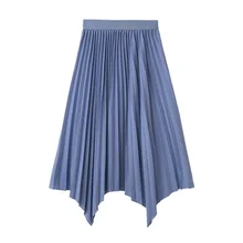 Новая весенне-летняя модная однотонная Асимметричная длинная Плиссированная юбка женская юбка для девочек с эластичной резинкой на талии и высокой талией 8512