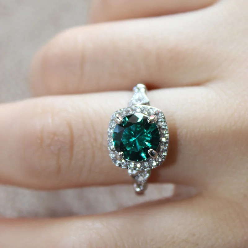 Старинный зеленый камень кристалл обручальные кольца для женщин Серебряный цвет когти дизайн циркон элегантные обручальные кольца подарок ювелирные изделия