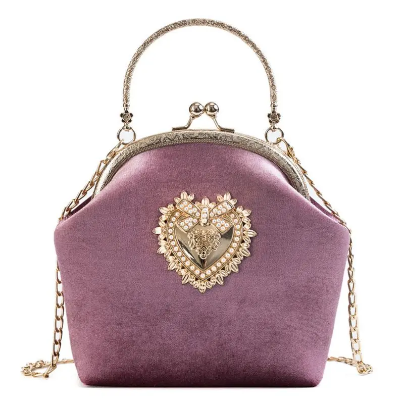 Женская бархатная сумочка, Винтажный дизайн в виде сердца, вечерняя сумочка, Свадебная вечеринка, клатч для невесты, сумки на плечо, кошелек - Цвет: pink