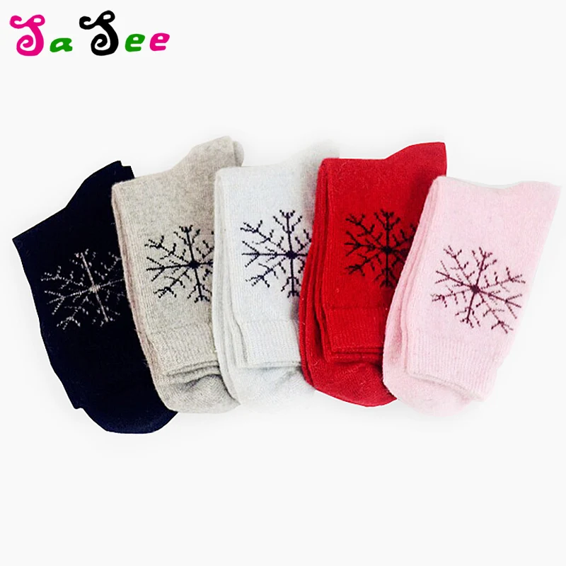 Популярные Классические носки высокого качества на осень и зиму из кроличьей шерсти, плотные теплые хлопковые носки со снежинками для женщин 5 пар/лот