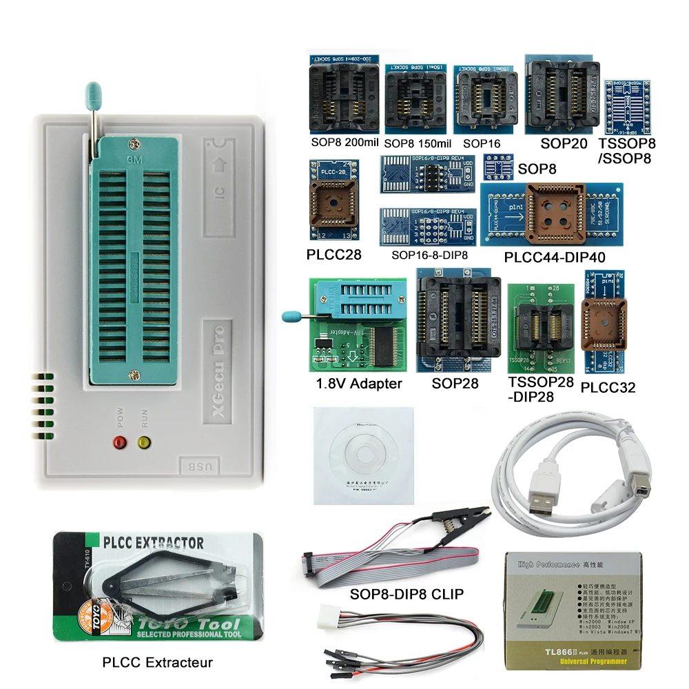

Newest Original TL866II PLUS Universal Minipro USB Programmer TL866II PLUS V8.51 High speed Programmer+17 Adapters
