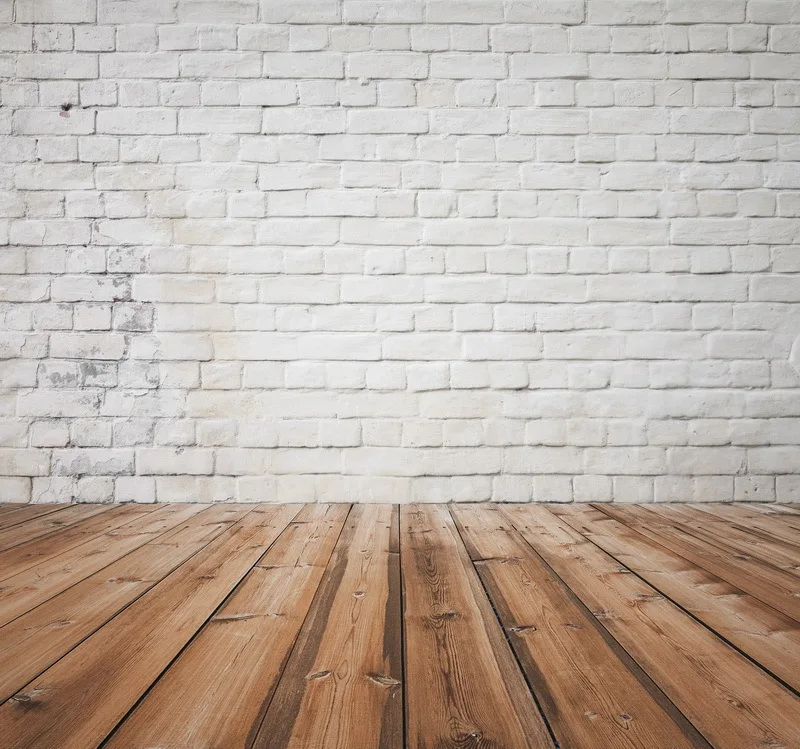 8x12FT Vintage White Bricks Wall Hard Wooden Floor Custom Photography