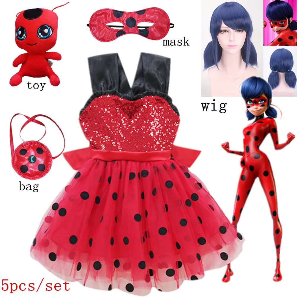 

Carnival 2019 Girls clothing Ladybug cosplay Girls Dress Summer Clothes Lady bug birthday Dress moana Halloween Fancy dresses