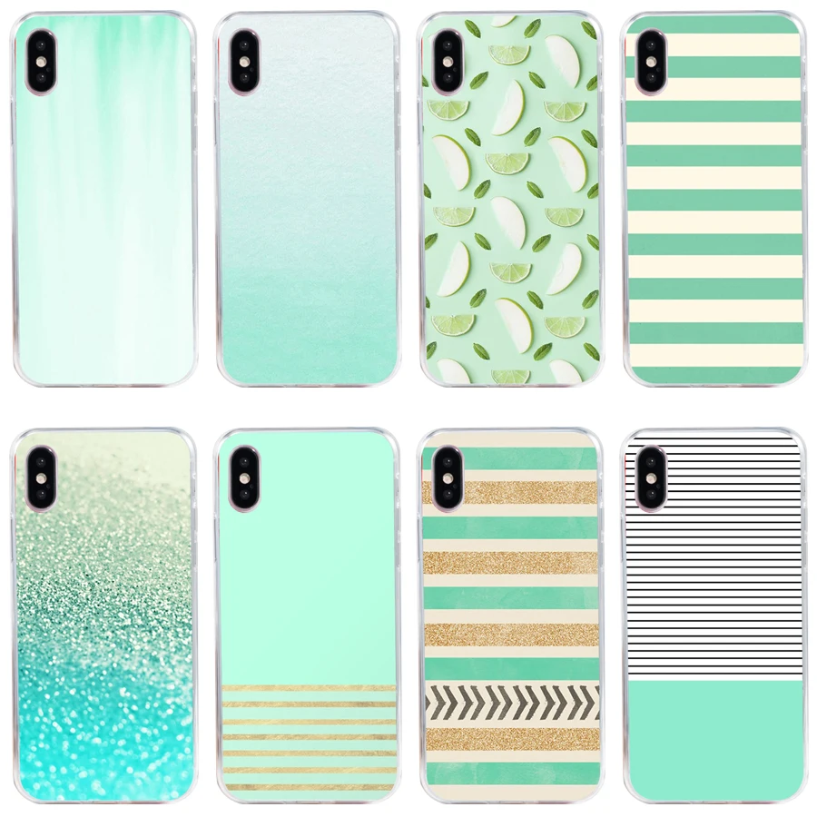 49H Minimal Mint Stripes Custodia Morbida In Silicone Tpu Cover Per Iphone 5 5S Se X Xr Xs Max Case
