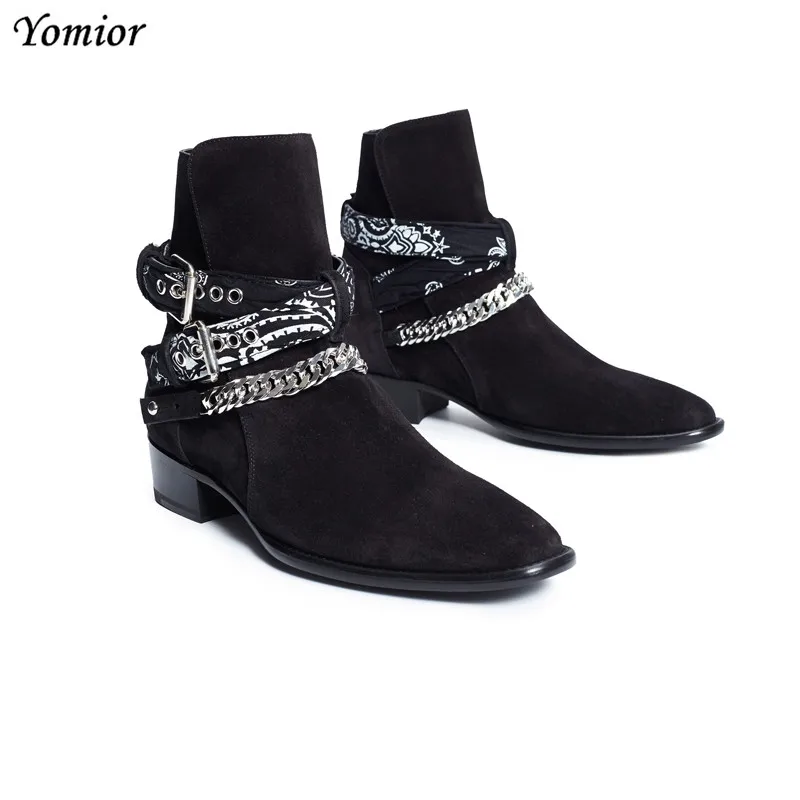 

Luxury Brand Handmade Vintage Men Chelsea Boots Genuine Leather Rome Style Chain Man Ankle Boots Autumn Winter Male Casual Boots