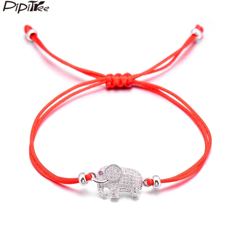 

Pipitree Shiny CZ Zircon Animal Charm Elephant Bracelet Jewelry for Women Men Kids Adjustable Red String Bracelets Lucky Gift