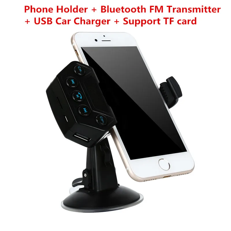 Многофункциональное USB Автомобильное зарядное устройство, автомобильный беспроводной Bluetooth fm-передатчик, MP3-плеер, поддержка TF карты, 360 Вращающийся держатель для телефона, громкая связь