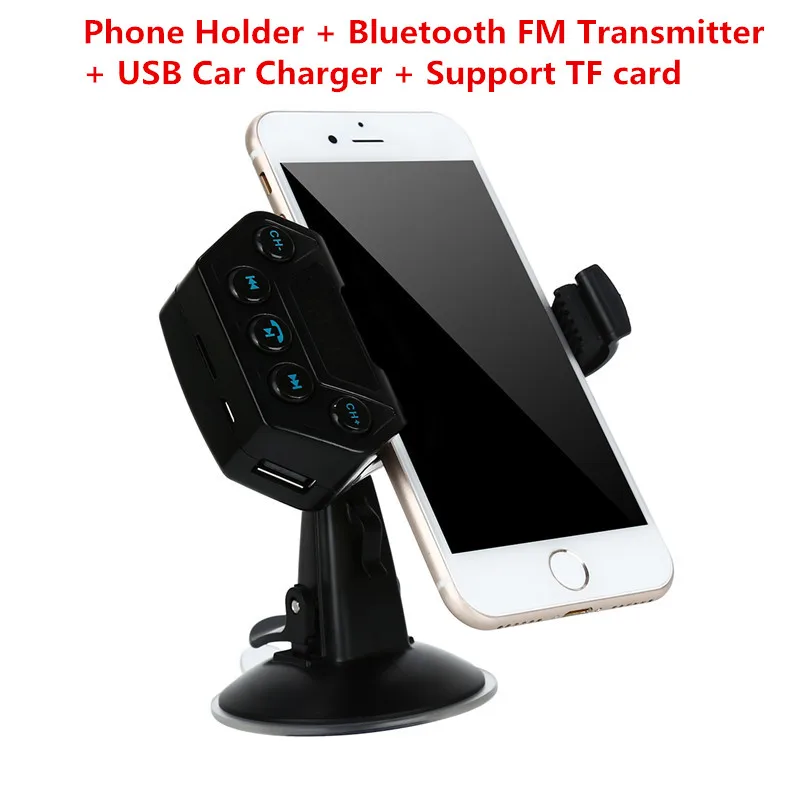 

Multifunction USB Car Charger Car Wireless Bluetooth FM Transmitter MP3 Player Support TF Card 360 Rotate Phone Holder Handsfree