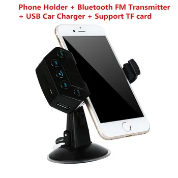 

Multifunction USB Car Charger Car Wireless Bluetooth FM Transmitter MP3 Player Support TF Card 360 Rotate Phone Holder Handsfree