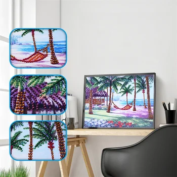 

5D diamond embroidery circle diamond special shape cartoon painting Palm beach rhinestone crystal painting art home decoration