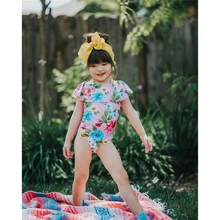 Одежда для новорожденных девочек; комбинезон с цветочным принтом и вырезом-лодочкой; комбинезон с оборками и короткими рукавами; Милый Летний Купальник для девочек