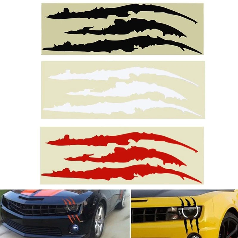 

40x12cm Black/White/Red Car Decal Sctiker Car Headlight Scratch Stripe Vinyl Decal Sticker Claw Stripe Slash Graphic Universal
