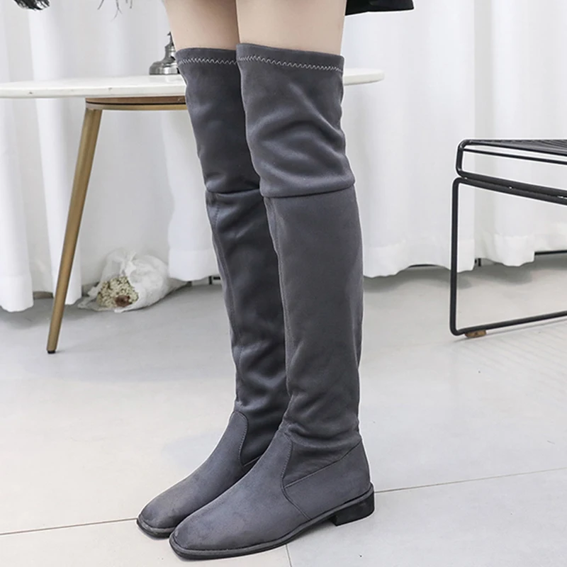 

Moxxy Sexy Over The Knee Boots High Suede Women Snow Boots Women's Winter Thigh High Boots Winter Plush Shoes Woman Flats Red