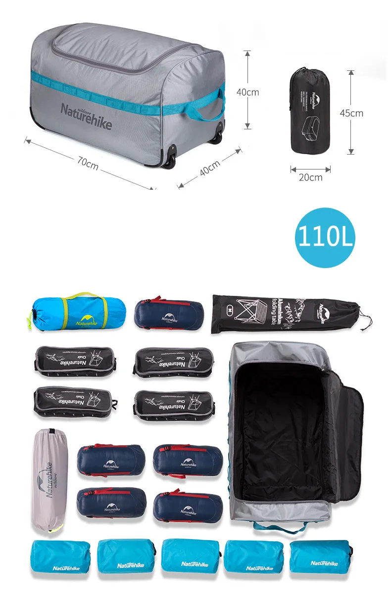 Naturehike 85L 110L чемодан для путешествий сумка для хранения туристическая Водонепроницаемая складная сумка для багажа на колесиках NH18X027-M