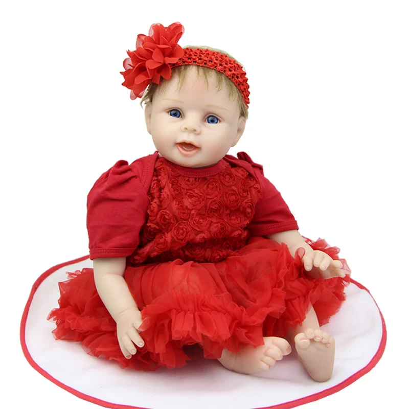 Newborn Baby Girl doll 22 Inch Lifelike Reborn Kids Wearing Red Dress Kids Birthday Xmas Gift Free Magnet Pacifier Dummy