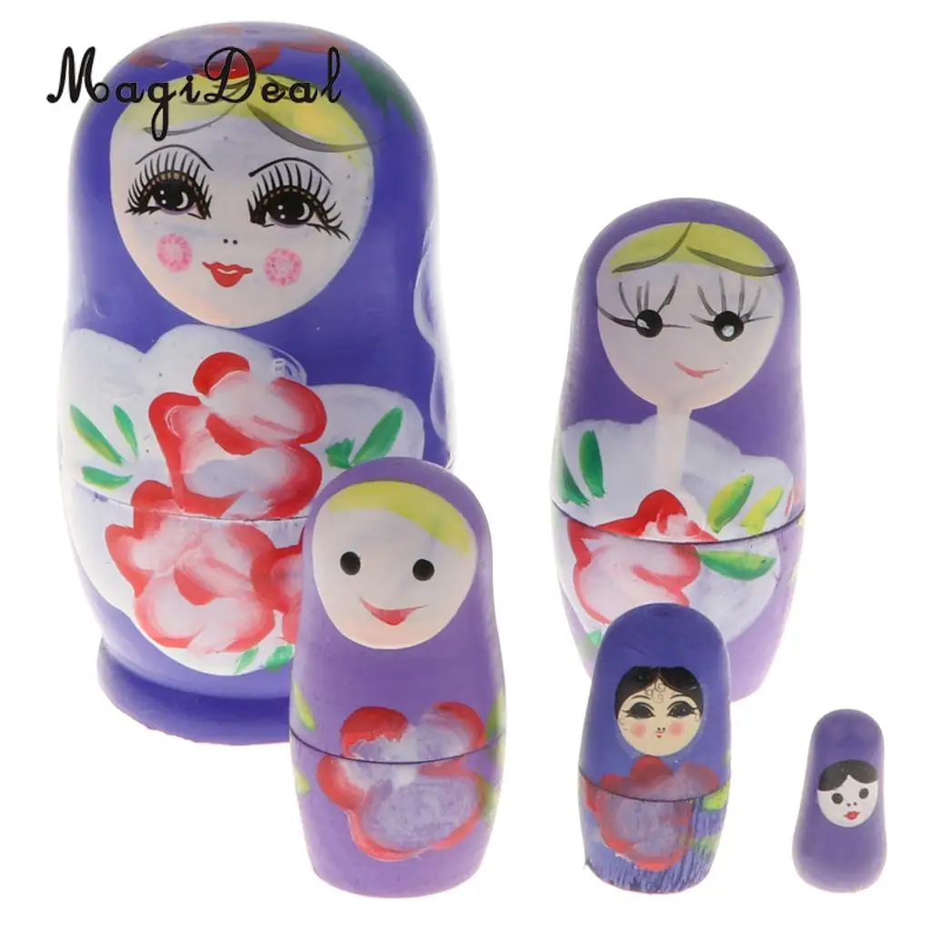 5PCS Wooden Russian Nesting Dolls Matryoshka Stacking Nested Dolls Toys Christmas Gifts Home Decoration for DIY Hand Painted