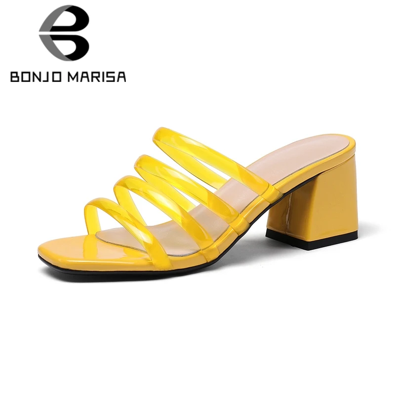 

BONJOMARISA New Fashion 2020 Large Size 33-43 Open Toe Chunky Heels Summer Sandals Women Shoes Woman Casual Sandals Mules