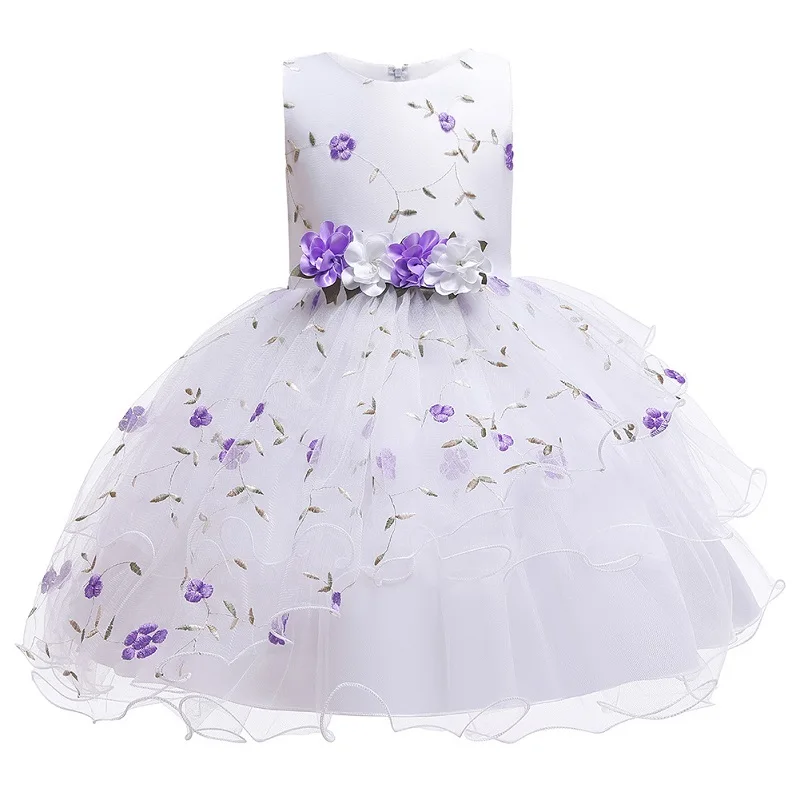 Детское вечернее платье принцессы для девочек на день рождения с цветочным узором; свадебное платье для девочек; костюм для выступлений на фортепиано - Цвет: purple