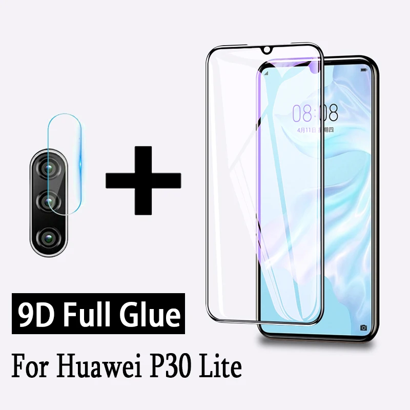 

9D Tempered Glass For Huawei P30 Lite Screen Protector Full Glue & Camera Len For Huawey Huawai P30 Lite Light Safety Glass Film