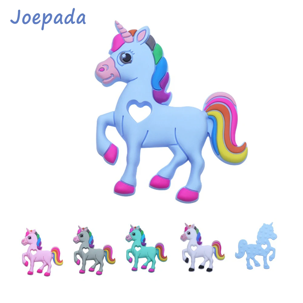 Joepada 1Pc Unicorn Baby Teether Nursing Chewing Horse Toy Food Grade Silicone Beads for DIY Baby Teething Necklace BPA Free