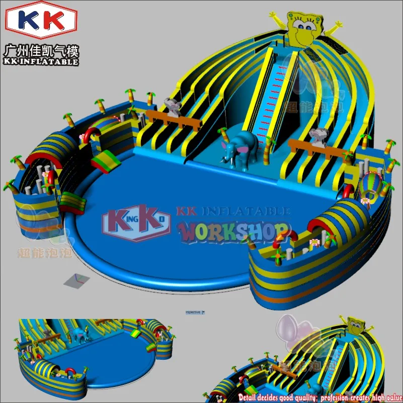 KK надувной пляжный мобильный надувной наземный бассейн с надувная горка аквапарк для продажи