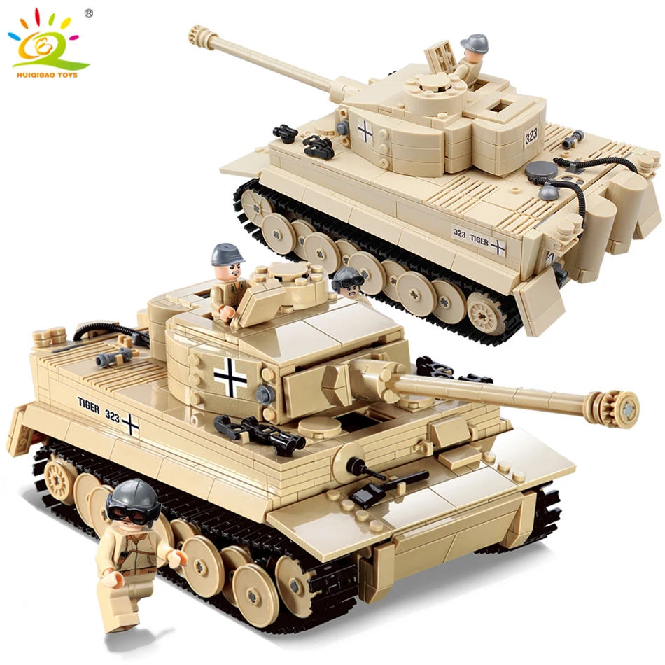 HUIQIBAO 995pcs Military German King Tiger Tank Building Blocks Compatible Legoed Army WW2 soldier weapon bricks