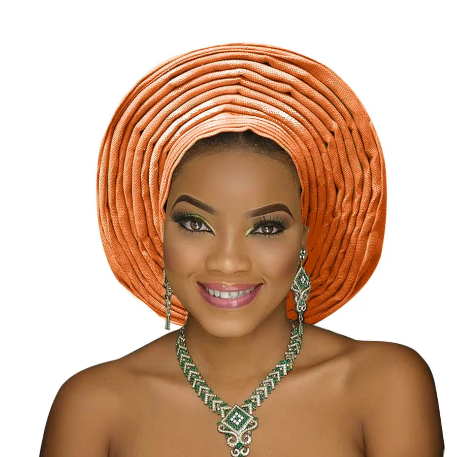 New aso oke headtie nigerian gele already made auto hele turban cap african aso ebi gele headtie big brim (2)