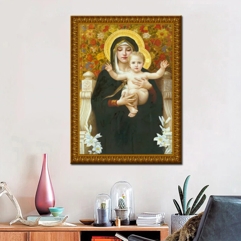 free shipping Virgin Mary with Jesus printed painting on canvas home decoration picture Christian prints canvas oil painting