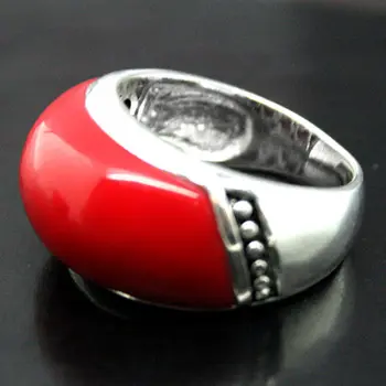 

FREE SHIPPING Fashion Jewelry 925 Sterling Silver 10*20mm Red Coral Ring Size 7/8/9/10