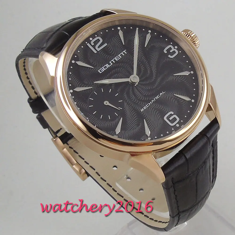 

42mm Black Dial Rose Golden Plated Case 6497 Hand Winding men's Watch