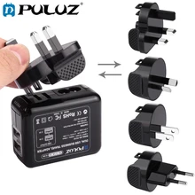 PULUZ Battery Charger Set For GoPro 2 Ports USB 5V (2.1A+2.1A) Wall Charger Set+Removable UK+EU+US+AU Plug Travel Power Adapters