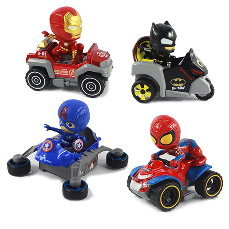 

4pcs/set Avengers Miniatures Car Metal Model Iron Man Batman Captain America Spider Man The Avenger Action Figures Toys for Kids