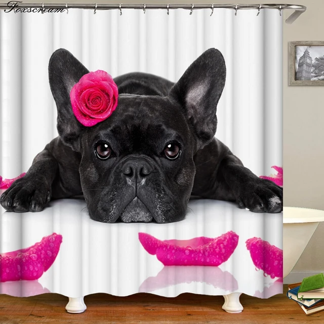 French Bulldog bath curtain bathroom shower curtains fabric waterproof