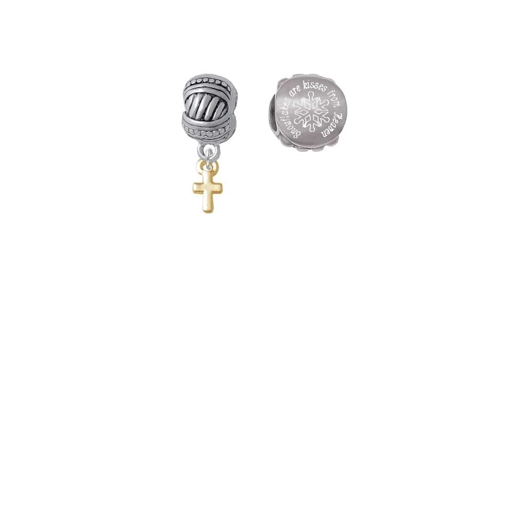 Goldtone Super Mini Simple Cross Snowflakes are Kisses from Heaven Charm Beads (Set of 2)