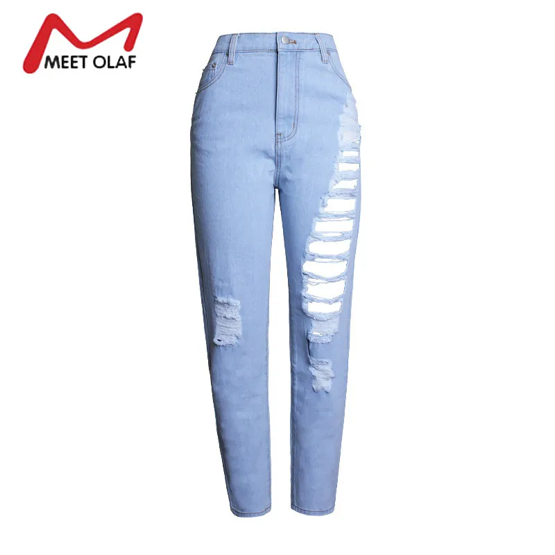 Women Ripped Jeans High Waist Boyfriend Loose With Torn