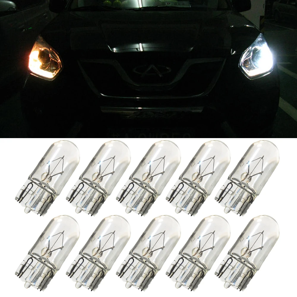 10pcs Car W3W T10 194 158 Halogen Bulbs – 12V 3W Wedge Base Lights For Instrument & Side Markers