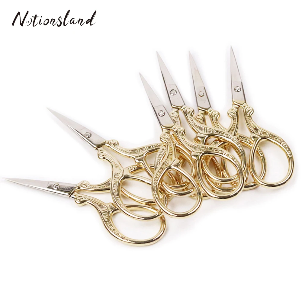 

10pcs Stainless Steel Gold Sewing Scissors Cross Stitch Antique Dressmaker Shears Tailor Small Scissor DIY Sewing Tools 9*4.8cm