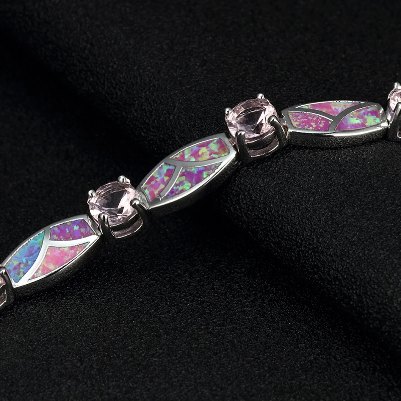 Горячая яркий фиолетовый Опал подвеска с драгоценным камнем браслеты для женщин посеребренные браслеты и браслеты свадебные украшения в подарок паре SL033