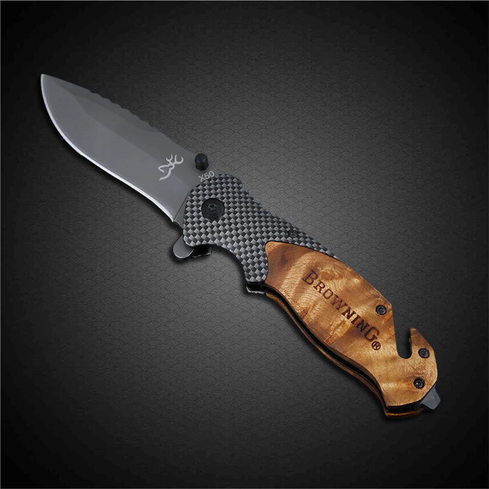 

PEGASI Browning X50 Tactical Folding Pocket Knife Titanium Coating 440C Stainless Steel Blade Outdoor EDC Knives Huntsman