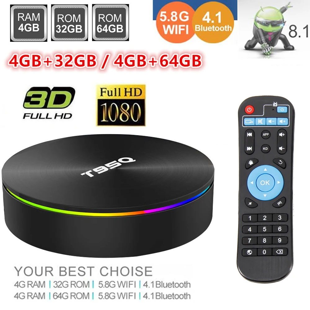 

4G 32/64G Android 8.1 TV BOX T95Q Amlogic S905X2 4K Smart Media Player DDR4 Quad Core 1000M 2.4G&5G Dual Wifi pk X96 MAX