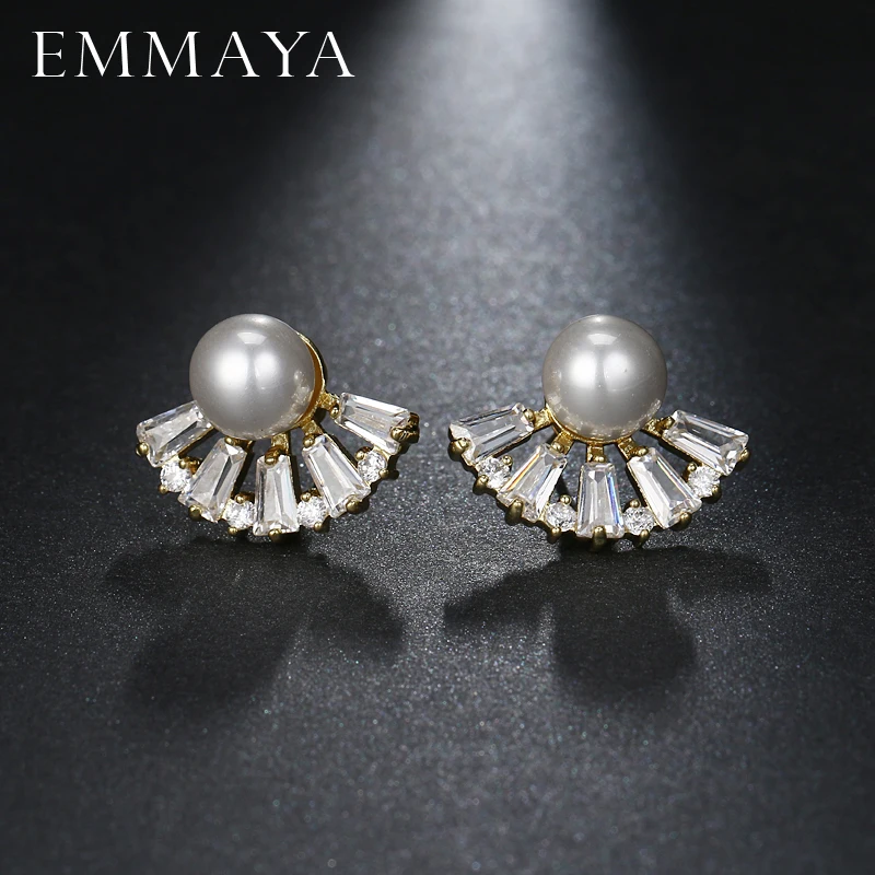 

EMMAYA Genuine Brand Simulated Pearl Earrings For Women And Girls Fashion Crystal Cz Stud Earring Gift