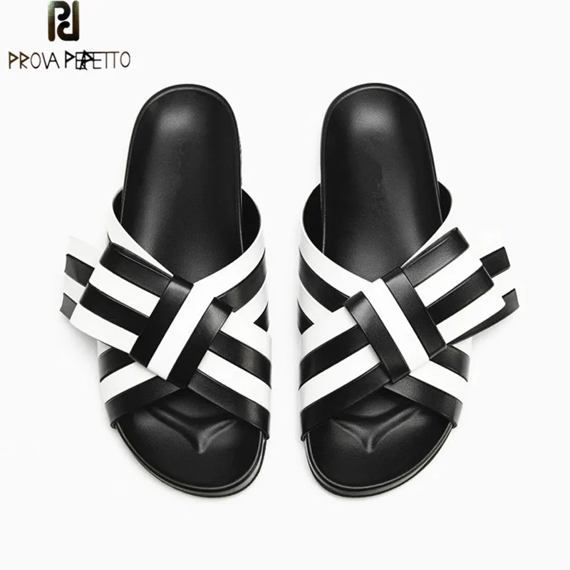 

Prova Perfetto Summer Casual Slippers Women Bowknot Sandals Real Leather Flat Shoe Woman Base Thickness Loafers Student Slippers