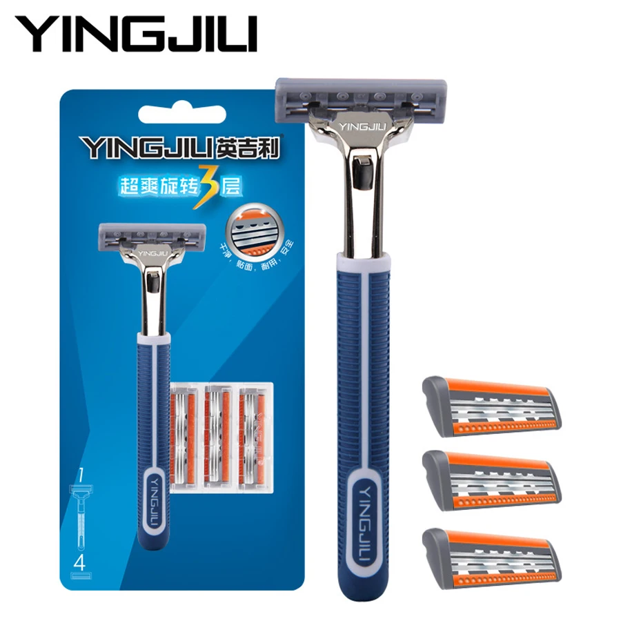 

5 in 1 Shaving Razor for Men 1 holder + 4 Pcs Razor Blade 3 Blades Shaving Razor Shaver Trimmer Cassette Head 3 Razor Blade