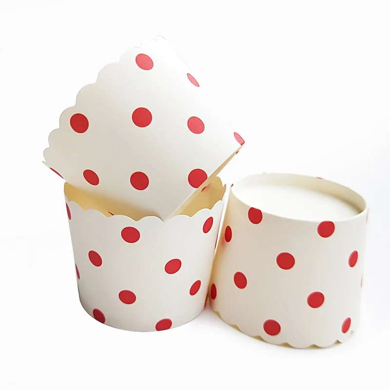 100 Cases Muffin Cases in Red with White Polka Dots Design