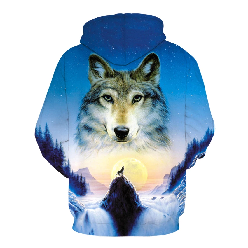 Fashion Men Wolf Animal 3D Printed Hooded Hoodies Men / Women's Shinning Wolf Design Sweatshirts 3D Harajuku Hoody