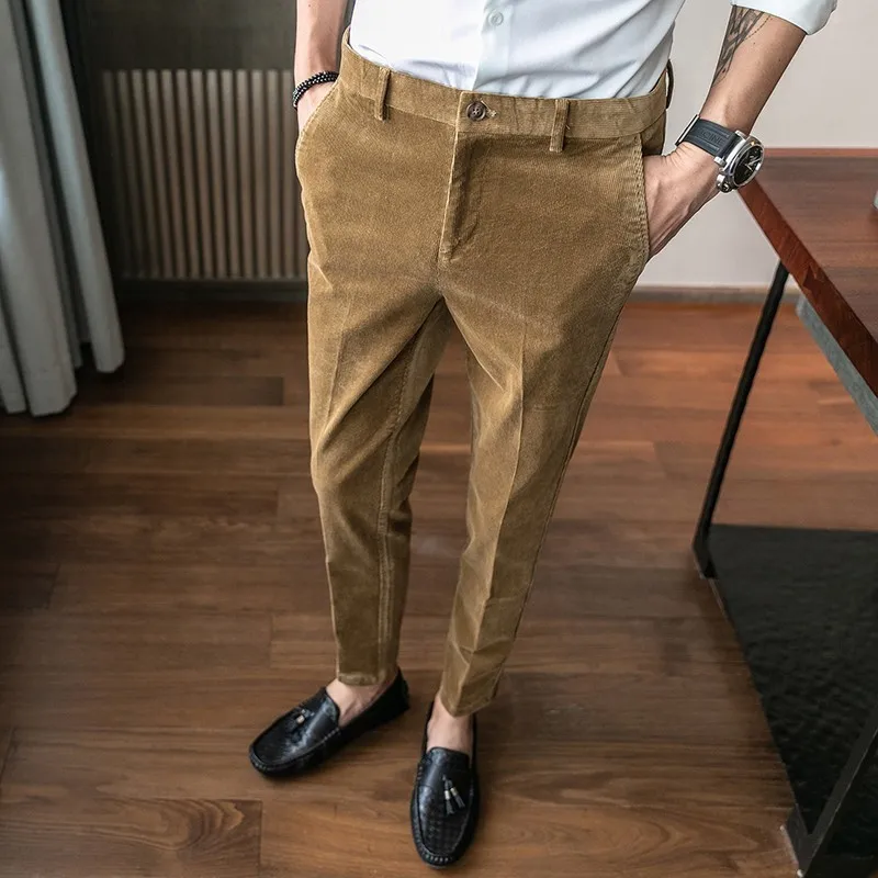 Мужские классические вельветовые брюки для официального костюма мужские облегающие деловые повседневные брюки повседневные мужские