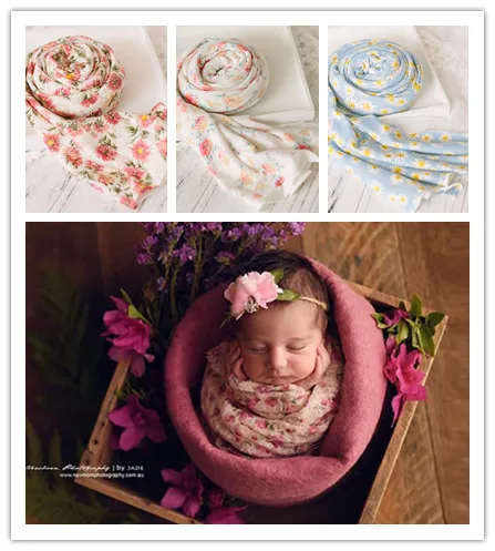 Newborn photography props baby wrapped cloth blanket elastic forest flower wrap cloth for baby photo