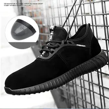 Men’s Breathable Cow Suede Leather Safety Shoes Steel Toe Work Boots Anti-slip Puncture Proof Safety Boots Lightweight Sneakers